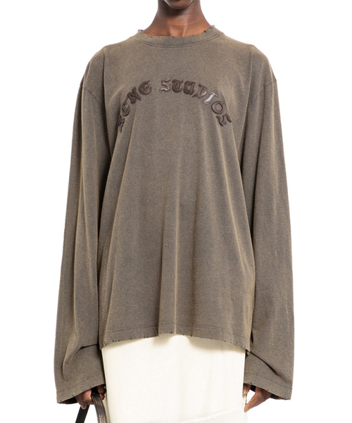 로고 패치 빈티지 워싱 코튼 티셔츠