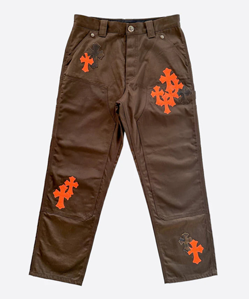 가죽 크로스 패치 카펜터 팬츠