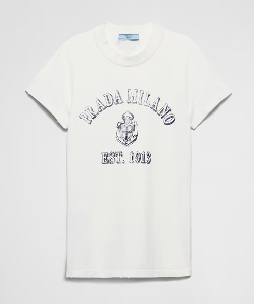 로고 프린트 저지 코튼 티셔츠