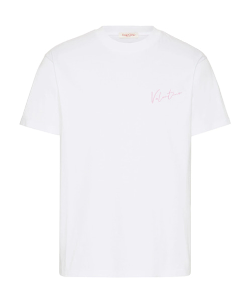 브이로고 자수 코튼 티셔츠