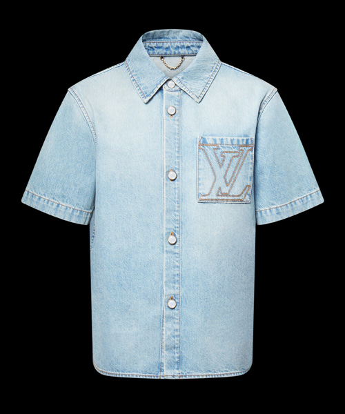 로고 자수 숏 슬리브 데님 셔츠