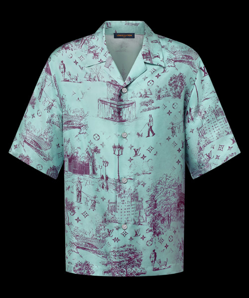 프린트 숏 슬리브 실크 셔츠