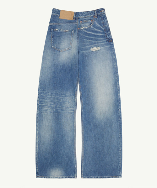 트위스트 와이드 레그 데님 팬츠