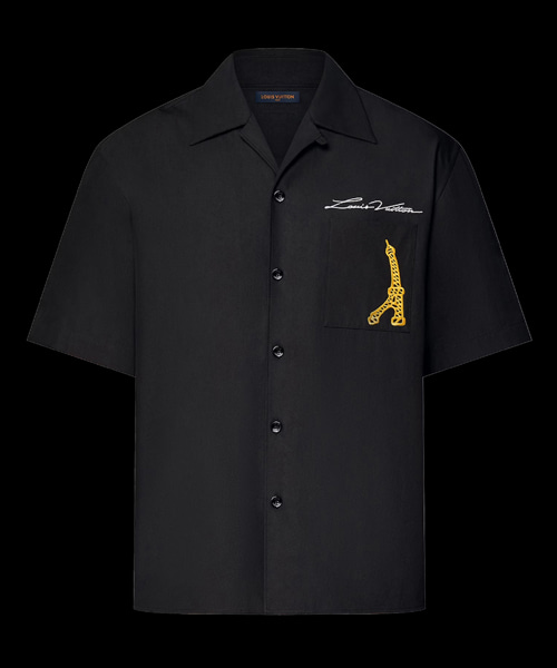 오픈 칼라 숏 슬리브 코튼 셔츠