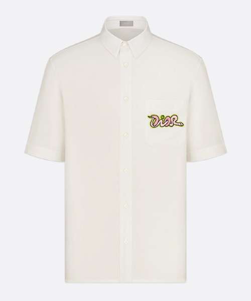오프화이트 코튼 트윌 숏 슬리브 셔츠