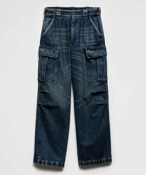 삼각 로고 패치 데님 카고 팬츠