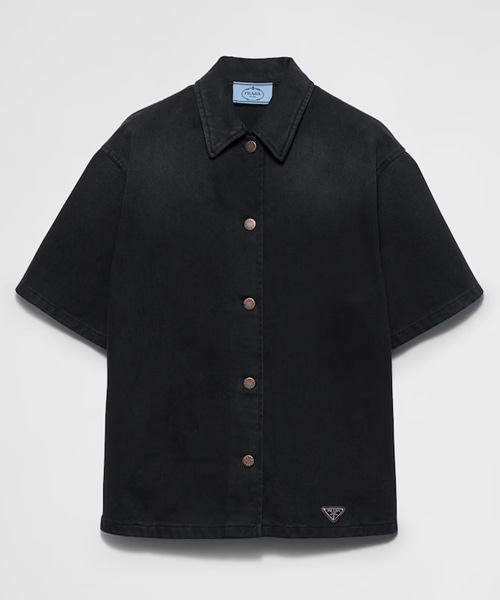 삼각 로고 패치 숏 슬리브 데님 셔츠