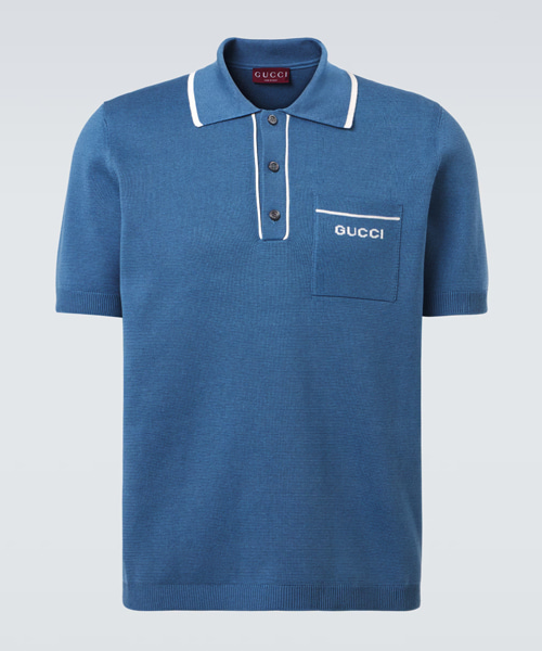 로고 자수 실크 & 코튼 폴로셔츠