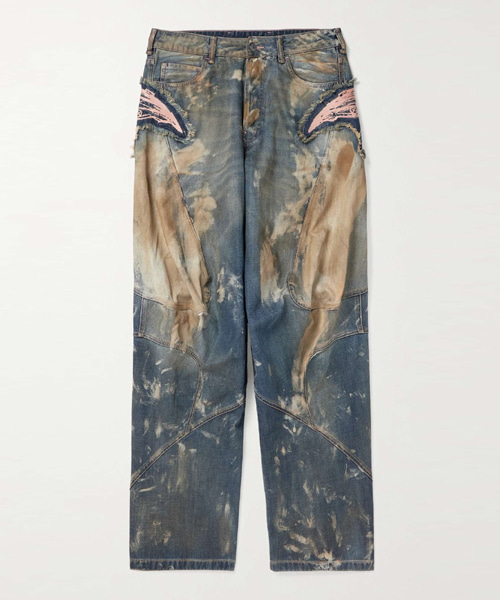 자수 패치 절개 데님 팬츠