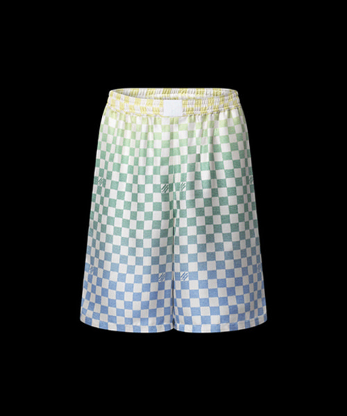 다미에 그라디언트 프린트 실크 쇼츠