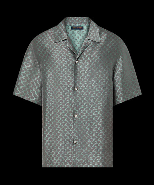 숏 슬리브 자카드 실크 블렌드 셔츠