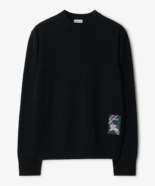 체크 라벨 울 스웨터