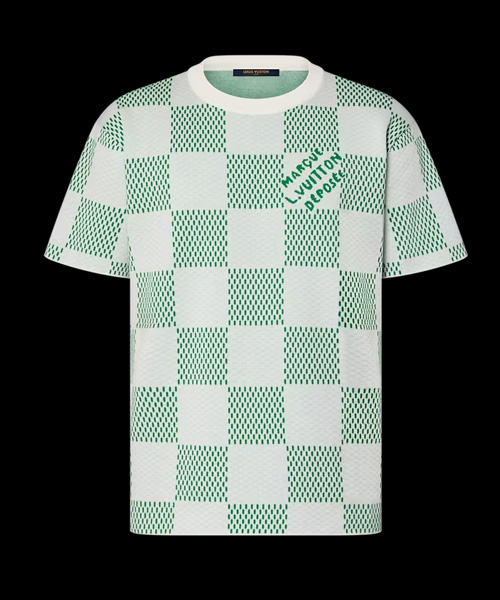 다미에 자카드 숏 슬리브 크루넥