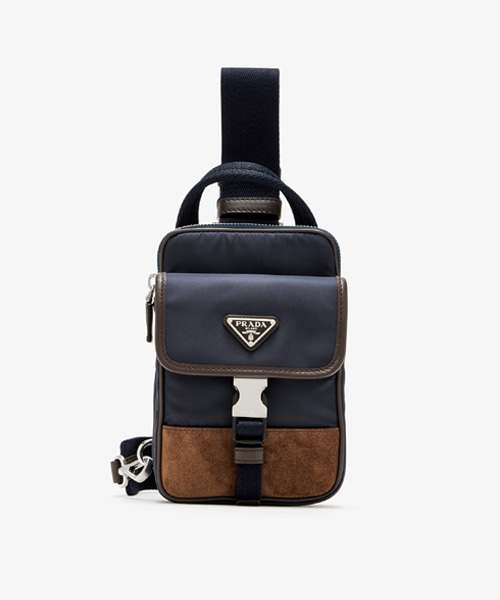 리나일론 앤 레더 스마트폰 케이스 블루 커피