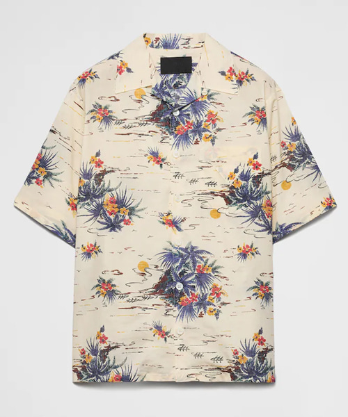 플라워 프린트 코튼 볼링 셔츠