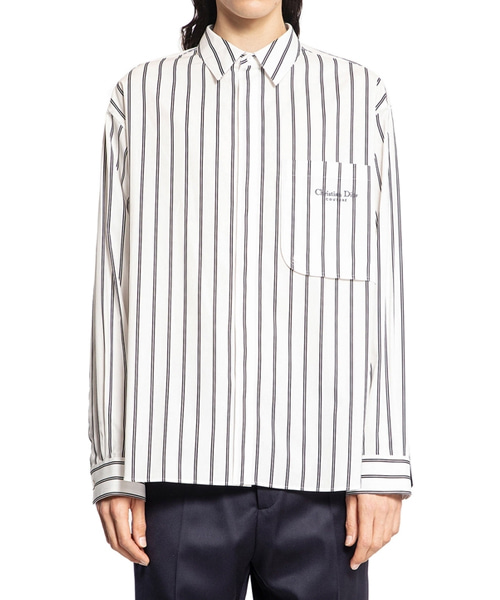 스트라이프 코튼 자수 셔츠