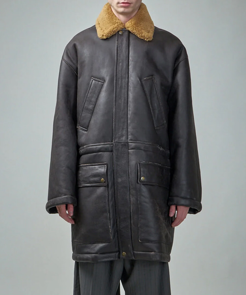 시어링 칼라 가죽 코트