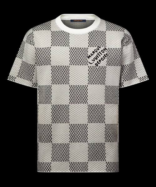 다미에 자카드 숏 슬리브 크루넥