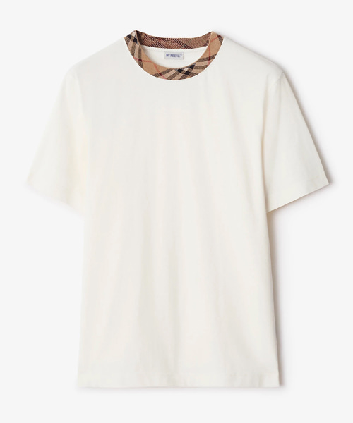 체크 트리밍 코튼 티셔츠