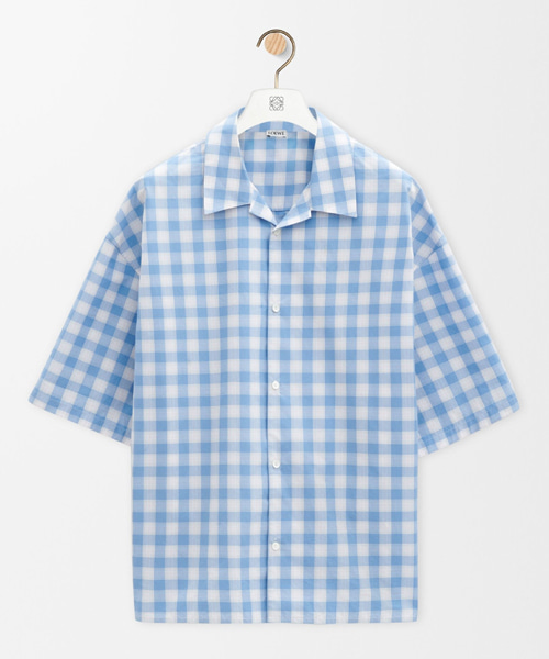 체크 패턴 숏 슬리브 코튼 셔츠