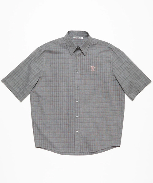 체크 패턴 숏 슬리브 코튼 셔츠
