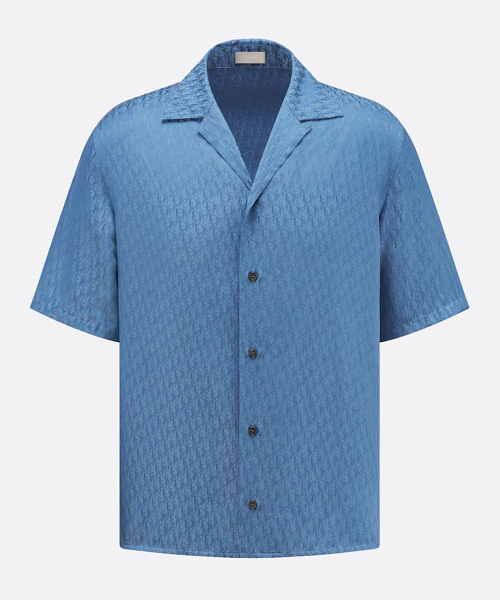 실크 코튼 자카드 반소매 셔츠