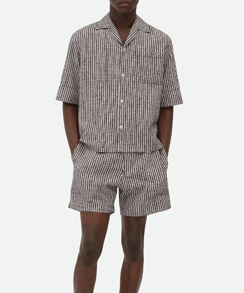 노티드 비스코스 체크 셔츠