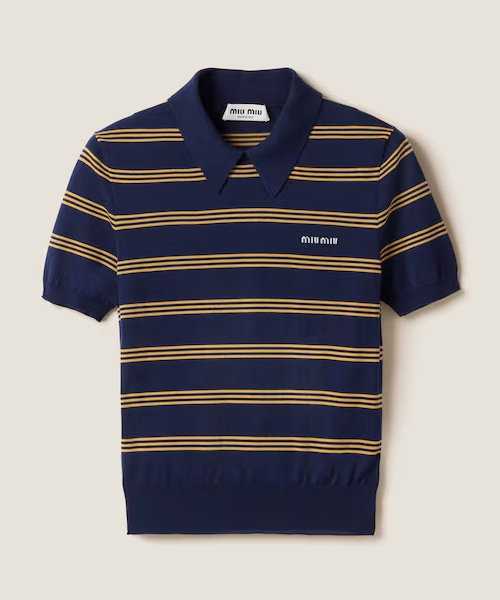 스트라이프 캐시미어 & 실크 폴로 스웨터