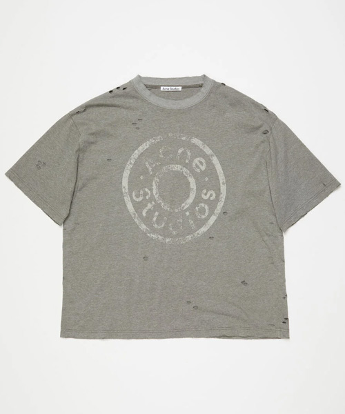 로고 프린트 디스트레스 코튼 티셔츠