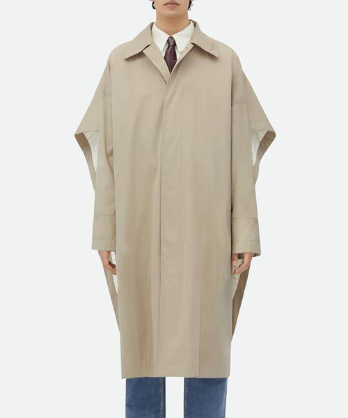 체크 안감 코튼 실크 케이프 트렌치 코트