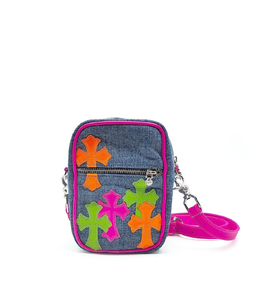 마이애미 아트 바젤 멀티-컬러 크로스 패치 데님 타카 백