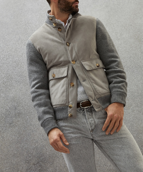 스웨이드 & 캐시미어 니트 재킷