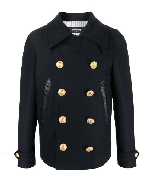 더블 브레스트 모직 블렌드 피코트