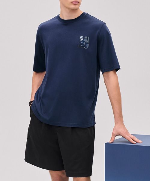 "H PUZZLE" 가죽 디테일 코튼 티셔츠