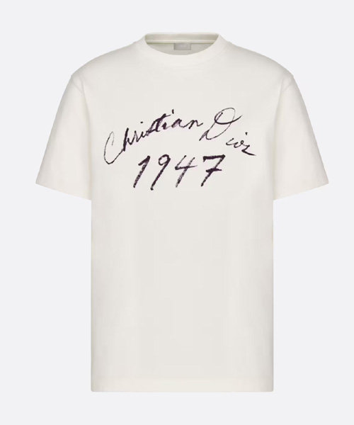 핸드라이팅 숏 슬리브 코튼 티셔츠