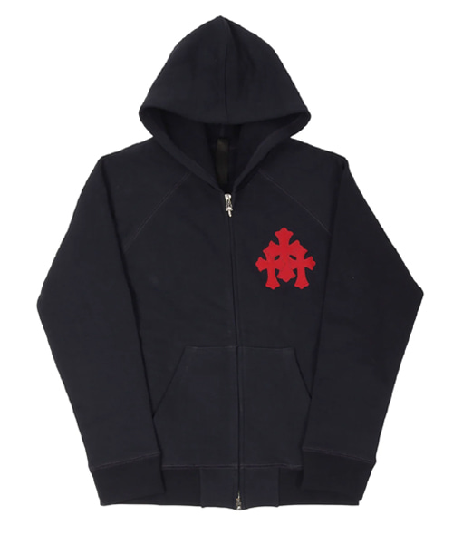 크로스 패치 집업 후드