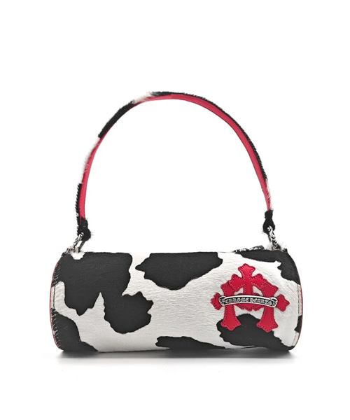 크로스 패치 홀스헤어 카우 스트라이프 미니 핸드백