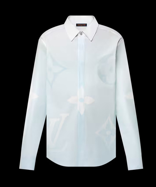 모노그램 프린트 롱 슬리브 코튼 포플린 셔츠