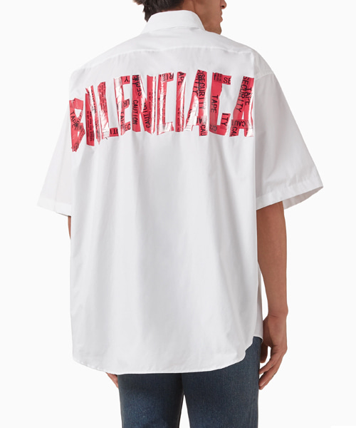 시큐리티 테이프 숏 슬리브 코튼 셔츠