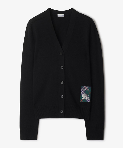 체크 라벨 울 가디건