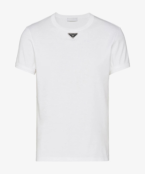 삼각 로고 패치 코튼 티셔츠