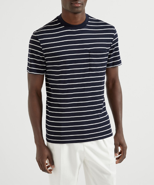 스트라이프 실크 코튼 크루넥