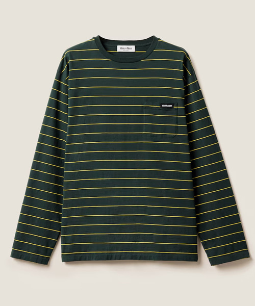 롱 슬리브 코튼 저지 티셔츠