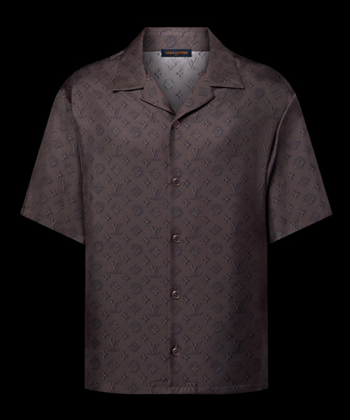 모노그램 프린트 숏 슬리브 실크 셔츠