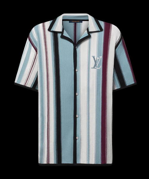 스트라이프드 크로셰 숏 슬리브 셔츠