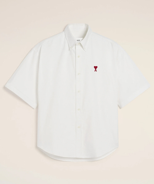 화이트 코튼 박시 핏 숏 슬리브 셔츠