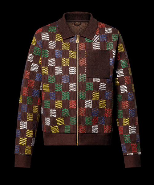 자카드 다미에 코튼 저지 블루종