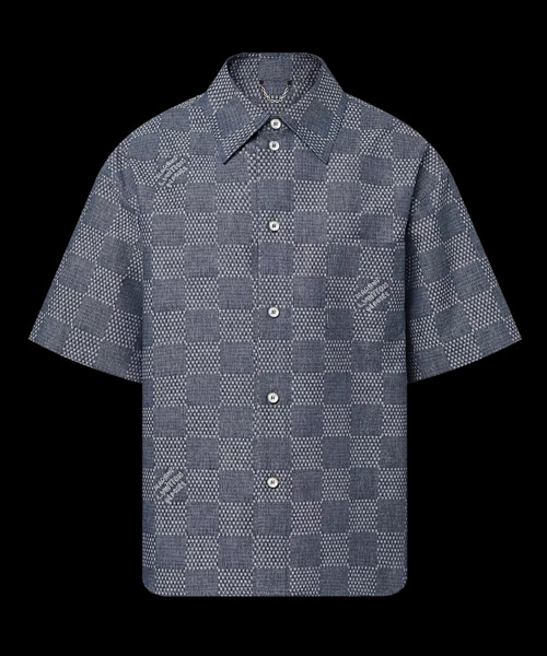 다미에 숏 슬리브 샴브레이 셔츠