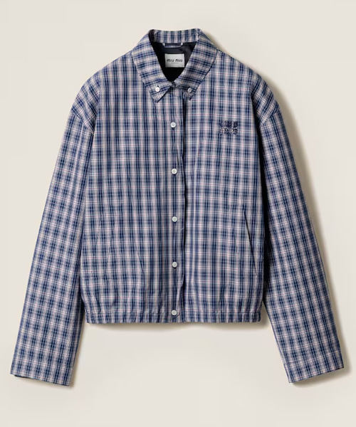 체크 패브릭 블루종 재킷