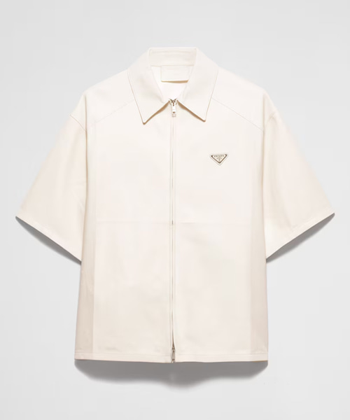 삼각 로고 패치 나파 가죽 셔츠